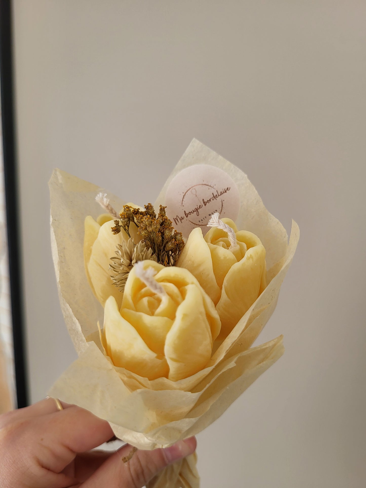 Bouquet de 3 tulipes en bougies - taille S (jaune)