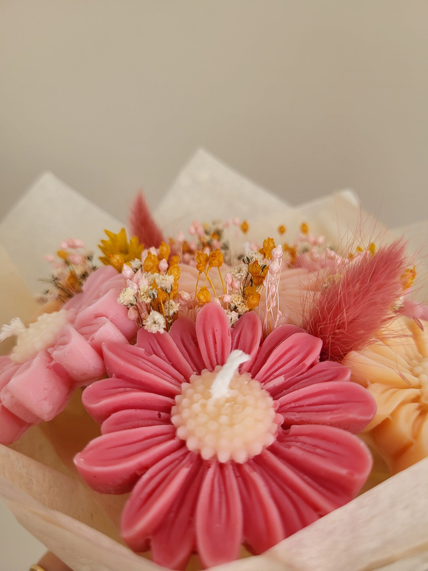 Gros bouquet de 7 marguerites en bougies