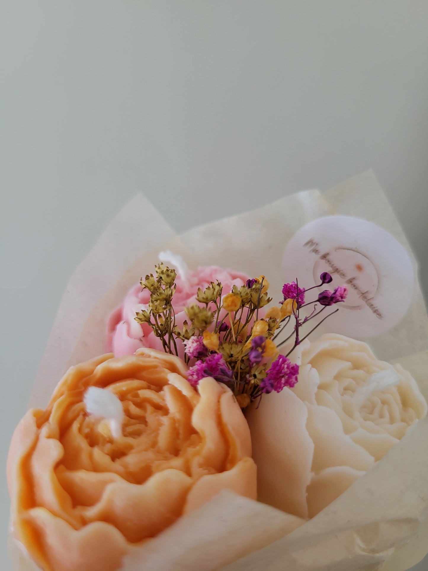 Bouquet de 3 pivoines en bougies - taille S (rose-orange-blanc)