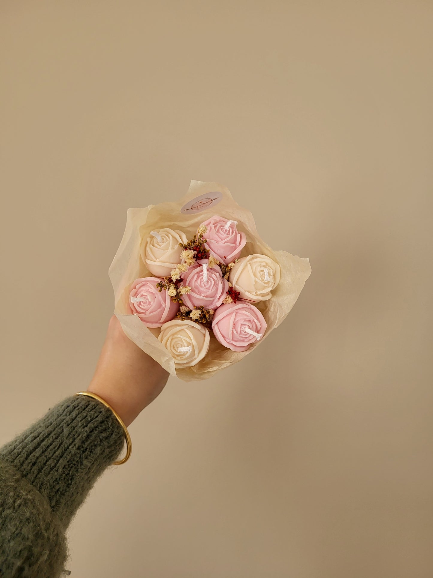 Bougie fleurie artisanale – Bouquet Eléna