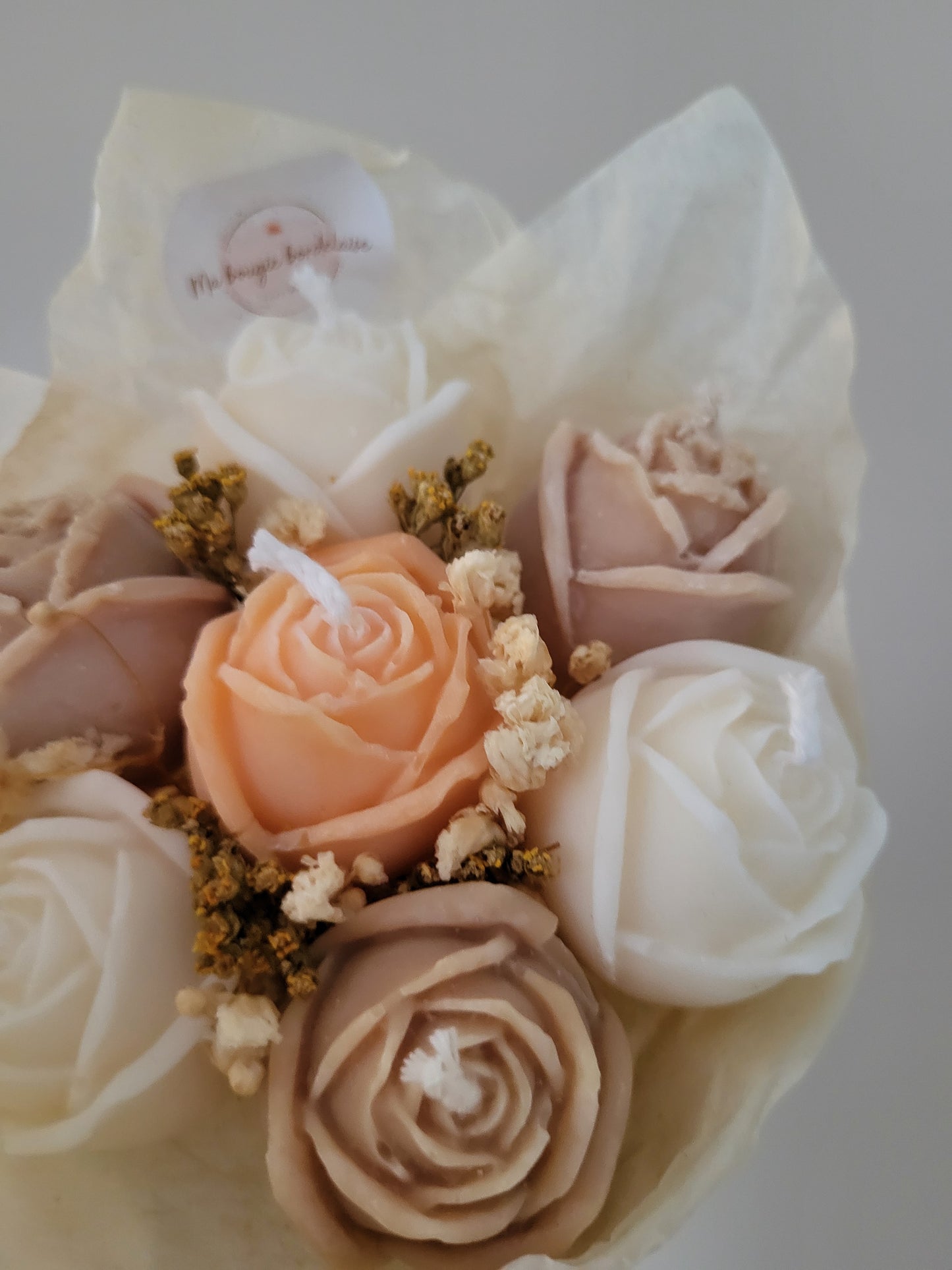 Bouquet de 7 roses en bougies - taille S (marron-orange-blanc)