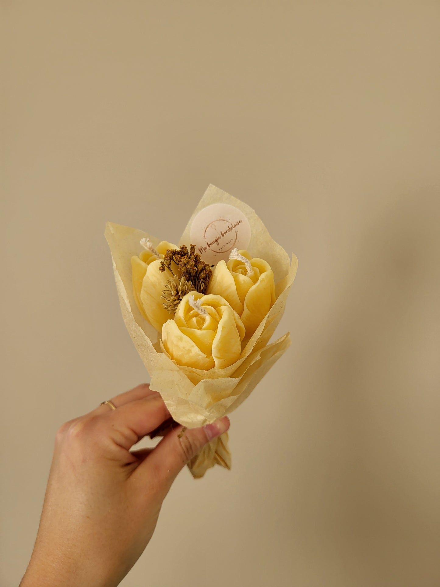 Bouquet de 3 tulipes en bougies - taille S (jaune)
