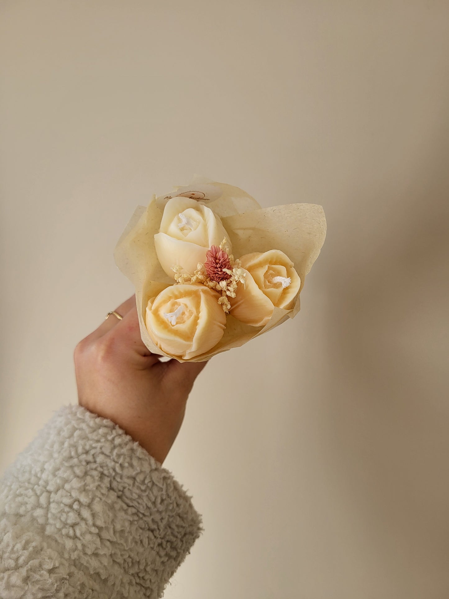 Bouquet de 3 tulipes en bougies - taille S (saumon)