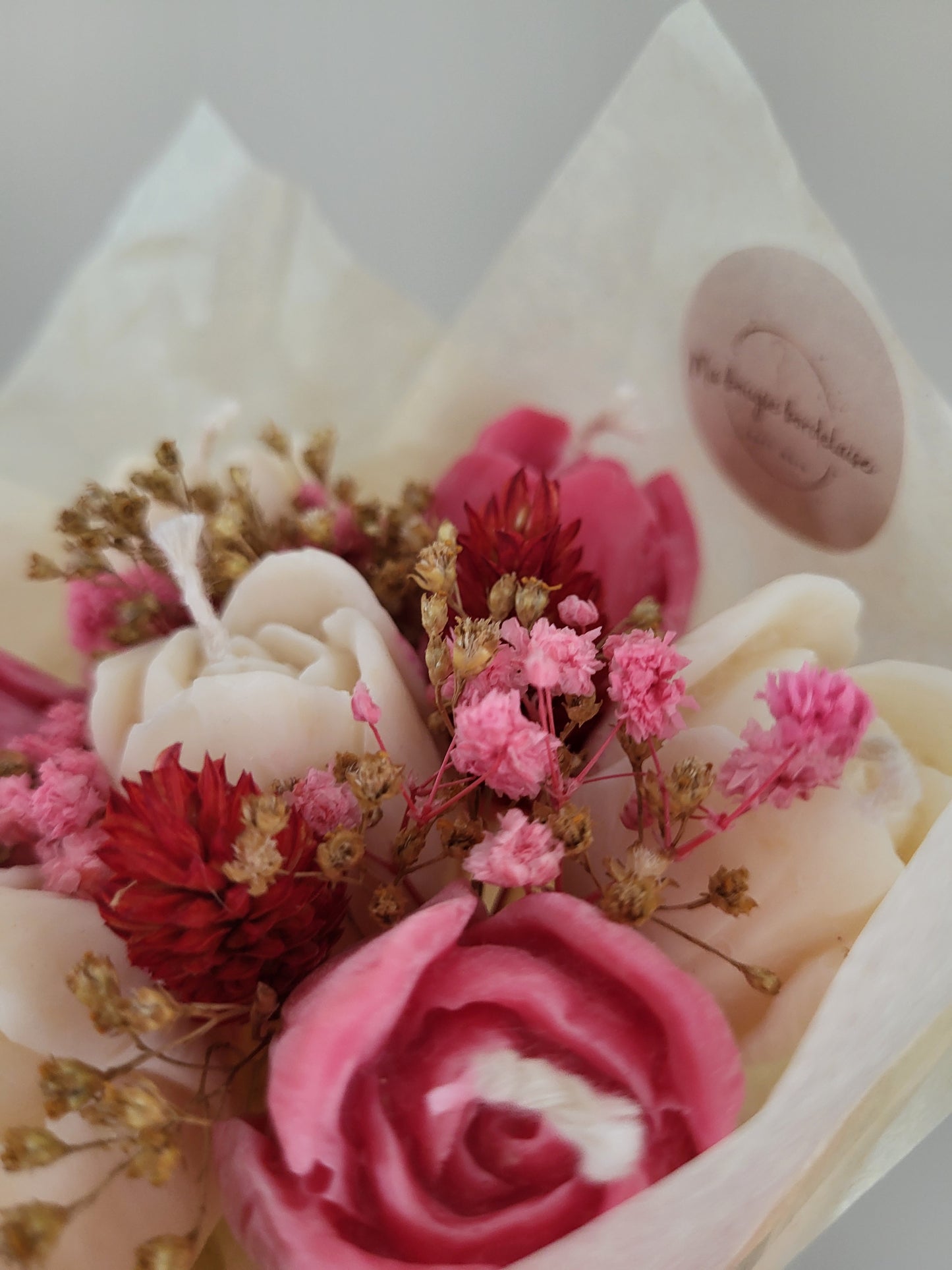 Bouquet de 7 tulipes en bougies - taille S (rose et blanc)