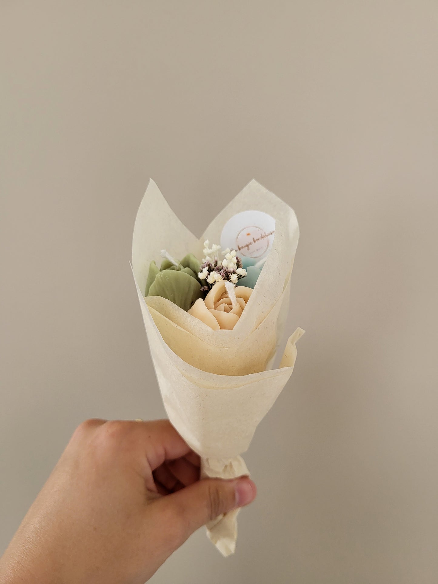 Bouquet de 3 tulipes en bougies - taille S (vert-bleu-beige)