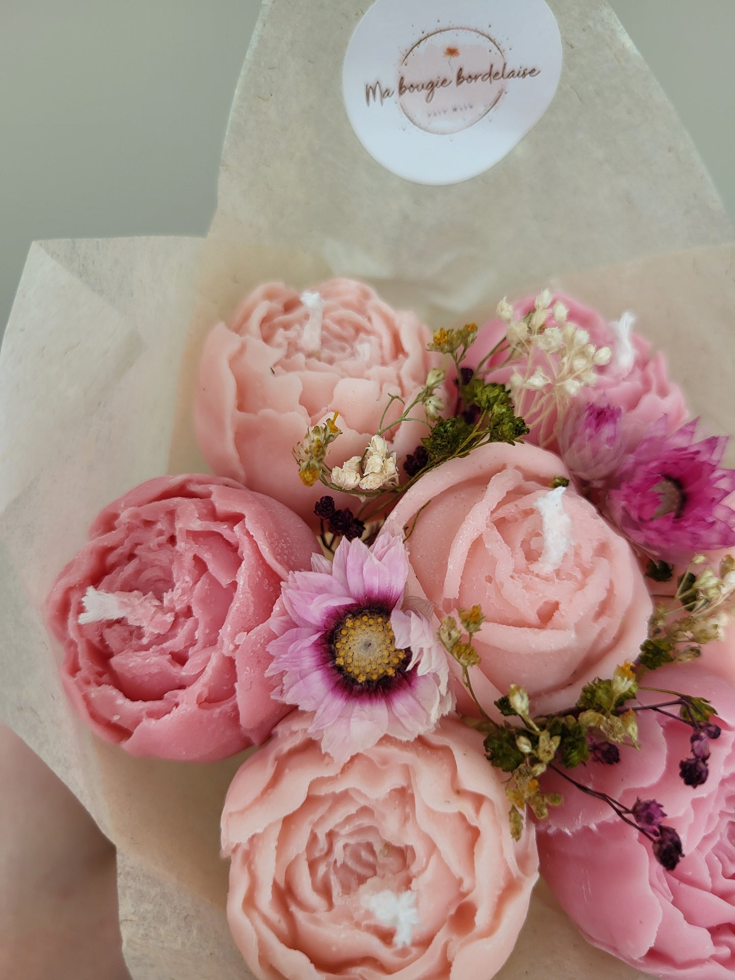 Bouquet de fleurs en bougies  pivoines et roses - jour 4
