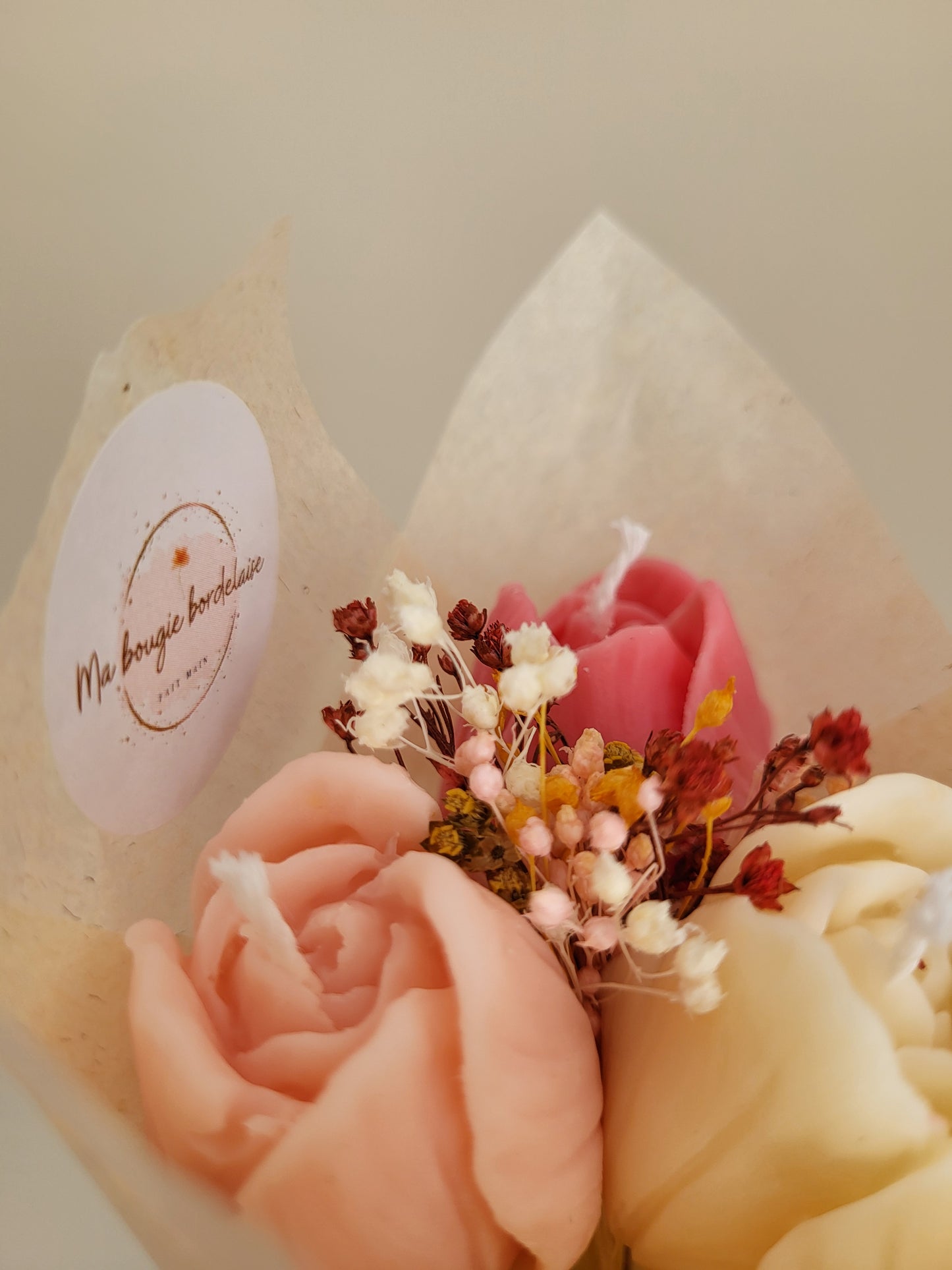 Bouquet de 3 tulipes en bougies - taille S (nuances de roses-blanc)