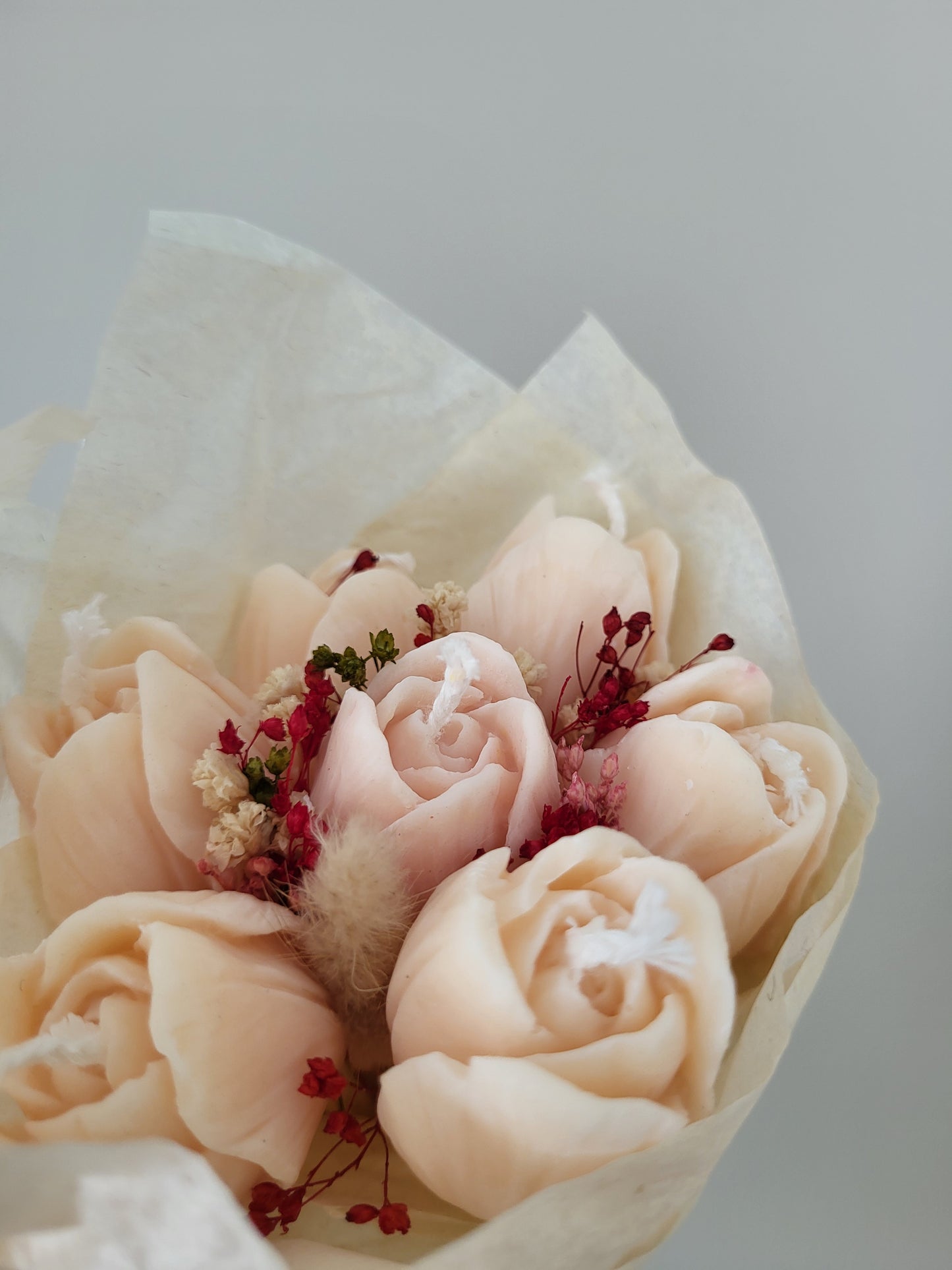 Bouquet de 7 tulipes en bougies - taille S (saumon)