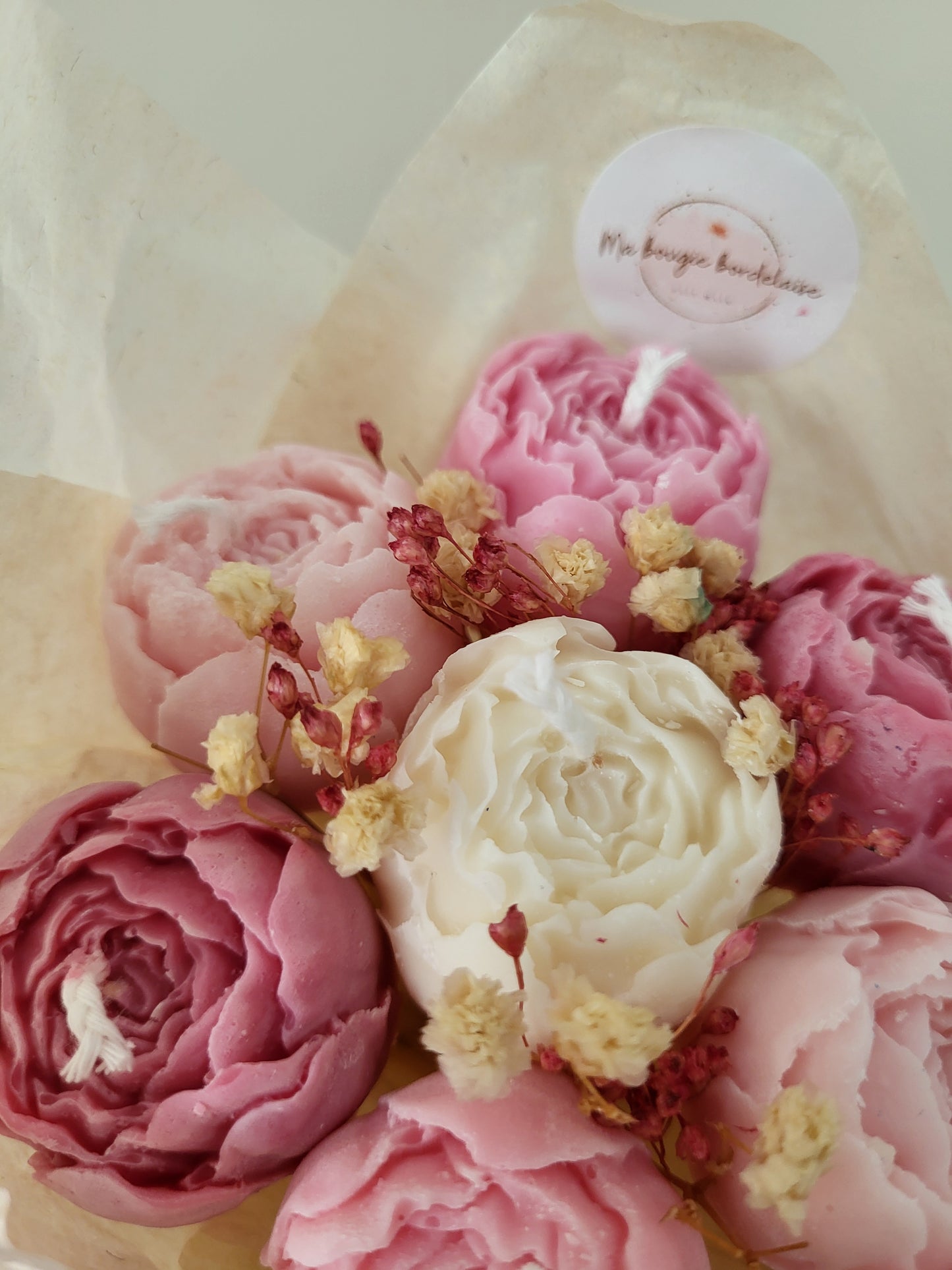 Bougie fleurie artisanale - Bouquet Amélia