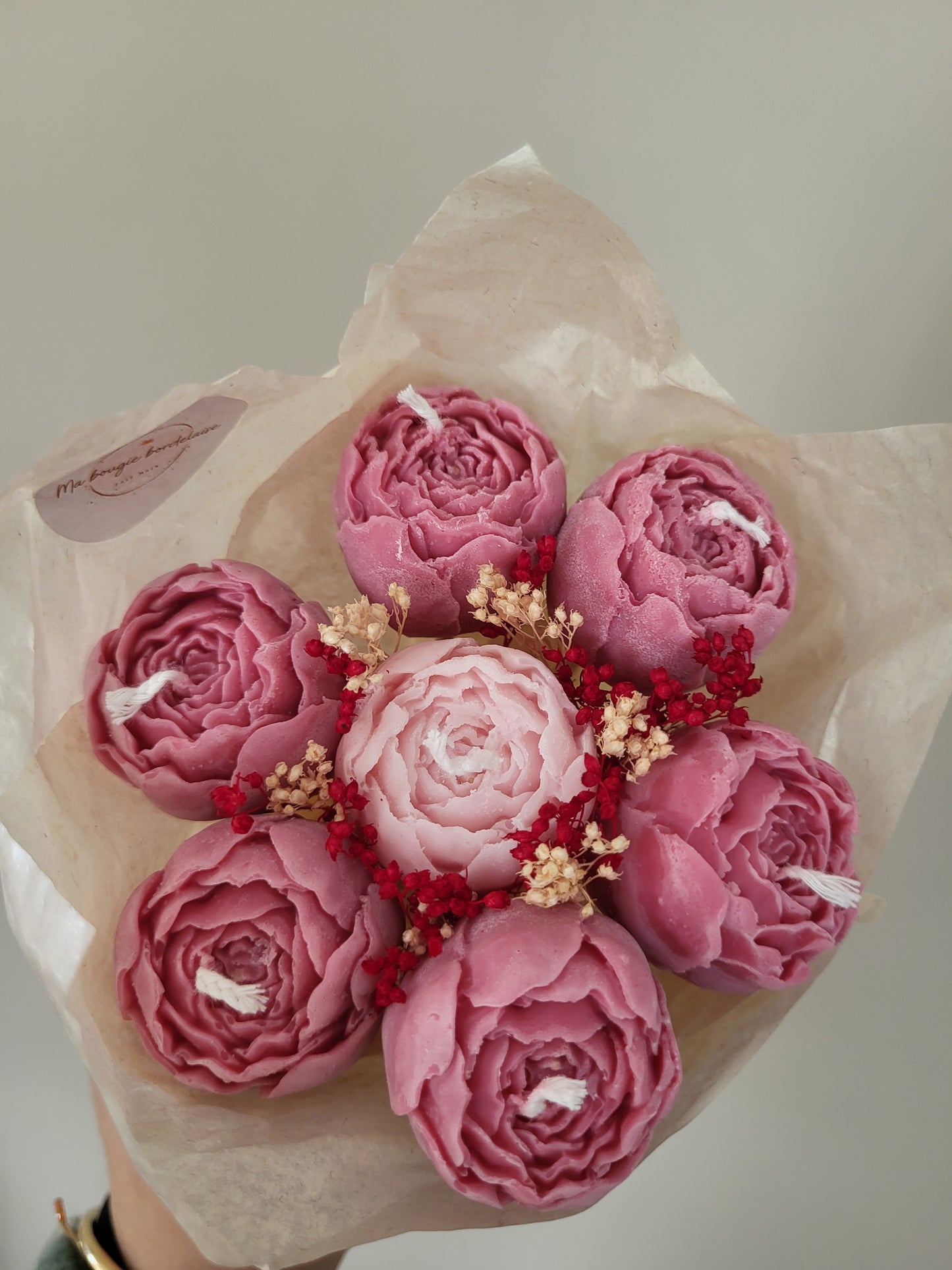 Bougie fleurie artisanale - Bouquet Valentina