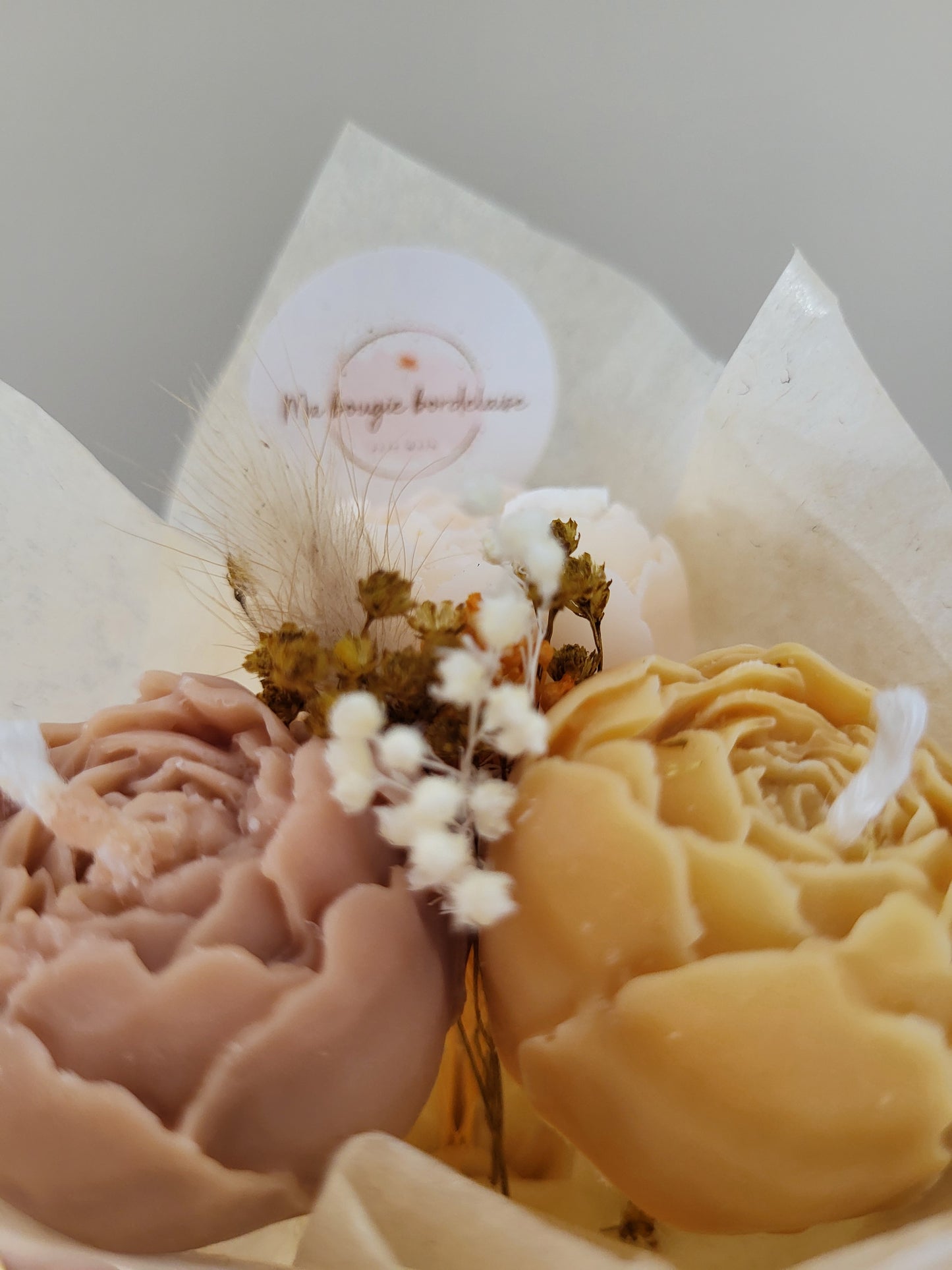 Bouquet de 3 pivoines en bougies - taille S (marron-bronze-blanc)