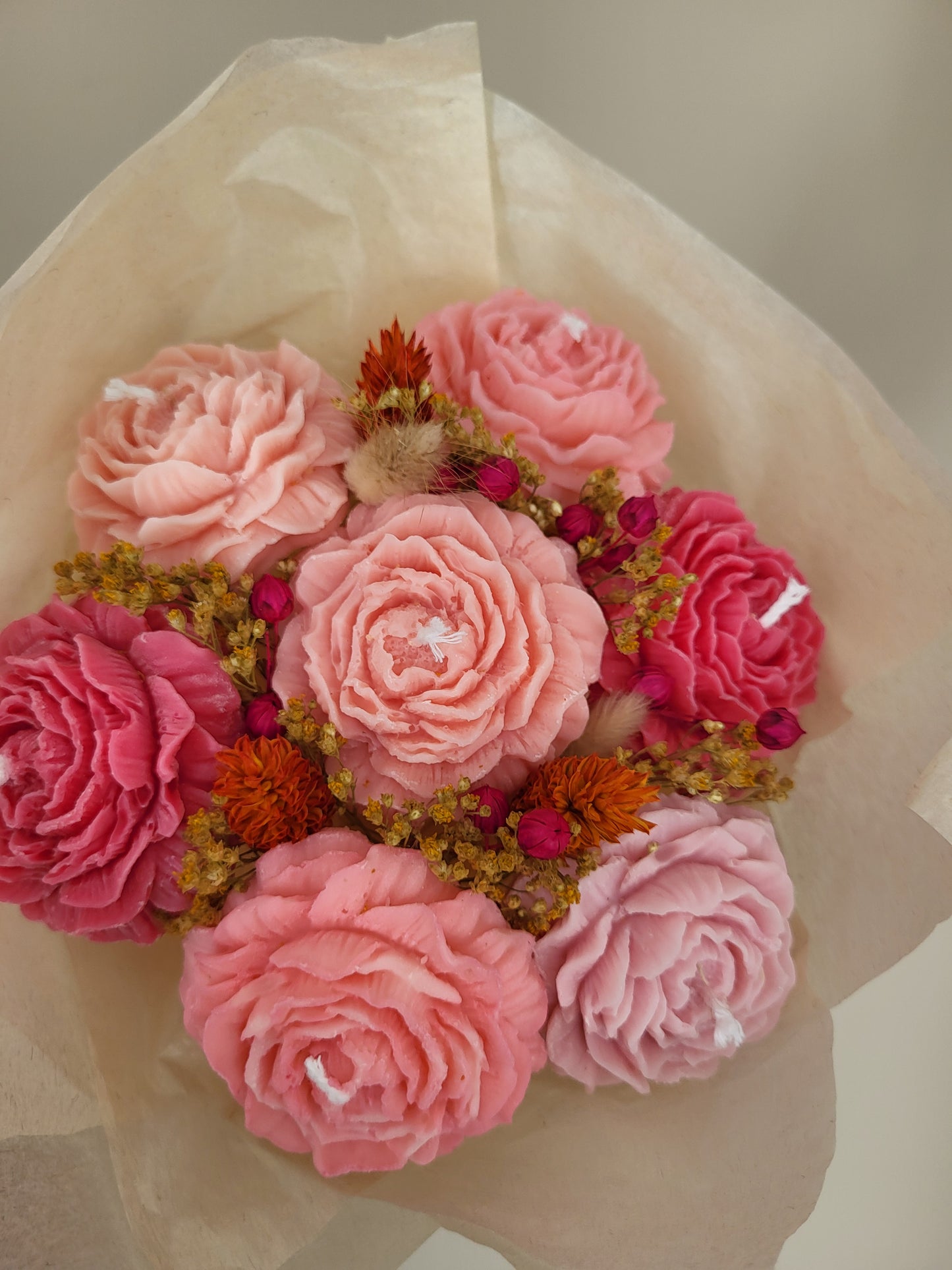 Bouquet de fleurs en bougies artisanale - Bouquet de pivoines Jour 5