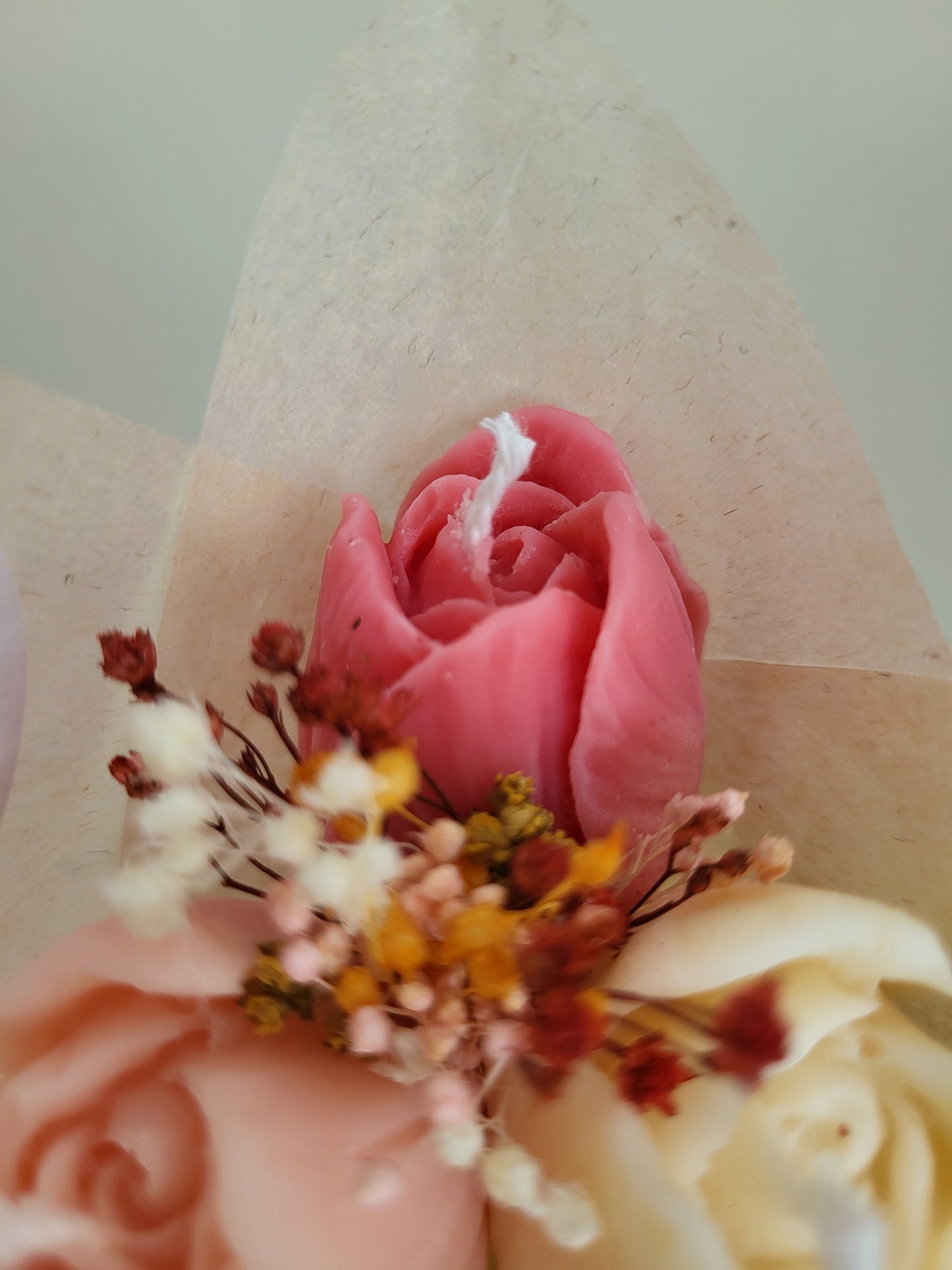 Bouquet de 3 tulipes en bougies - taille S (nuances de roses-blanc)