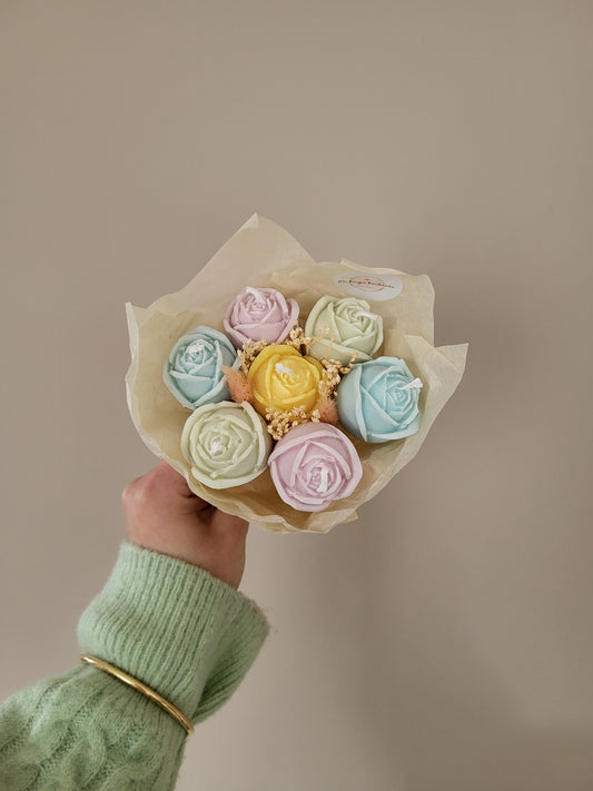 Bougie fleurie artisanale - Bouquet de roses