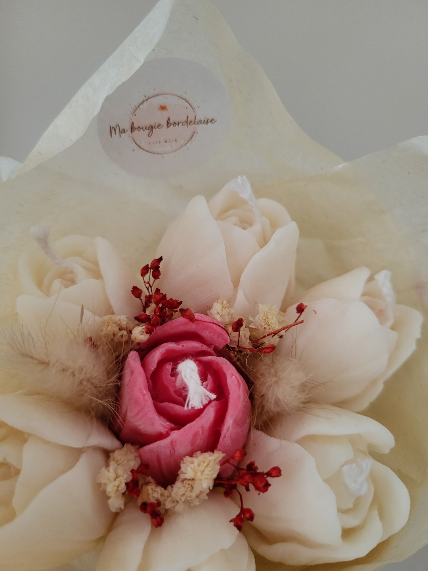 Bouquet de 7 tulipes en bougies - (rose-blanc)