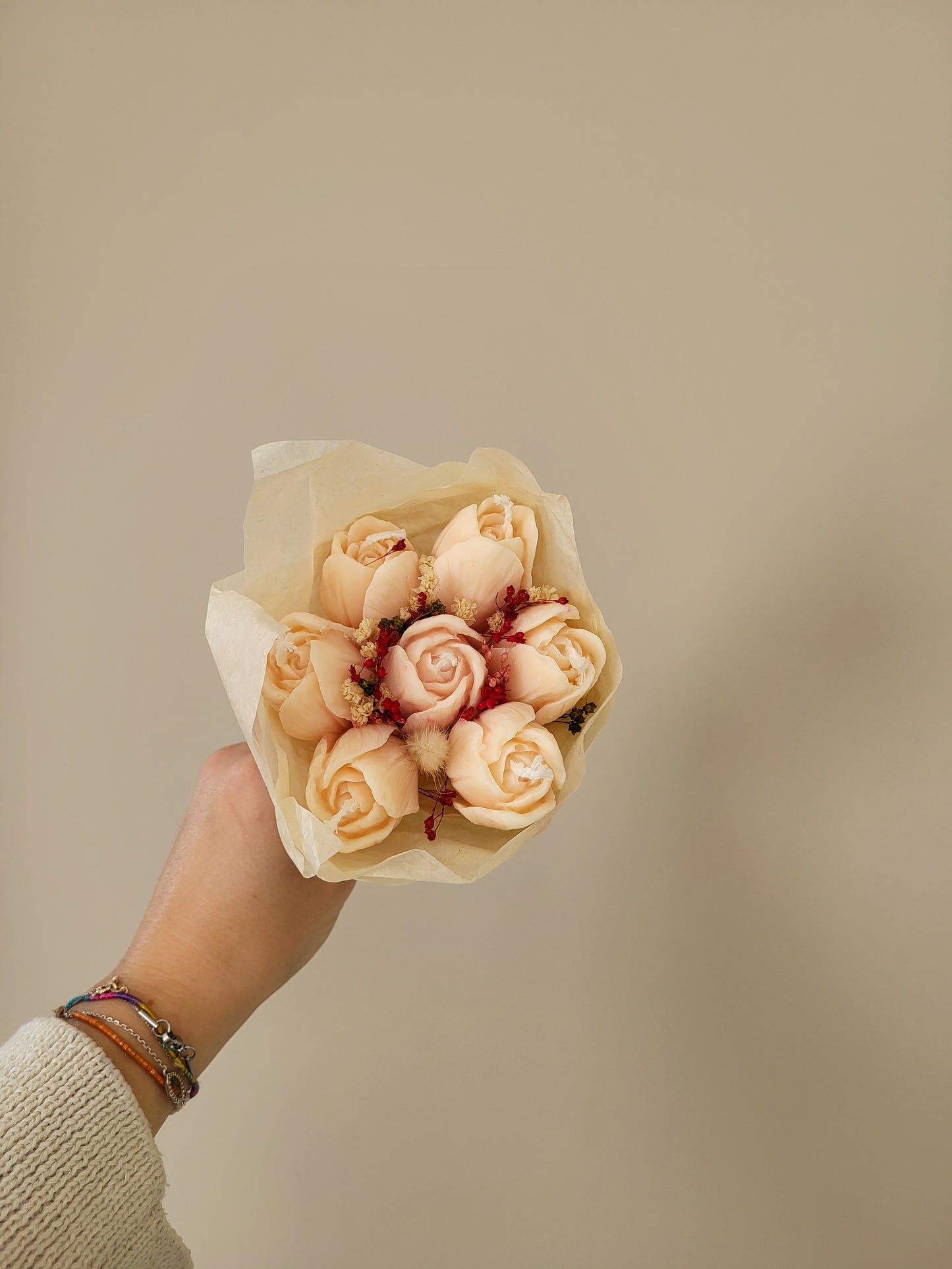 Bouquet de 7 tulipes en bougies - taille S (saumon)