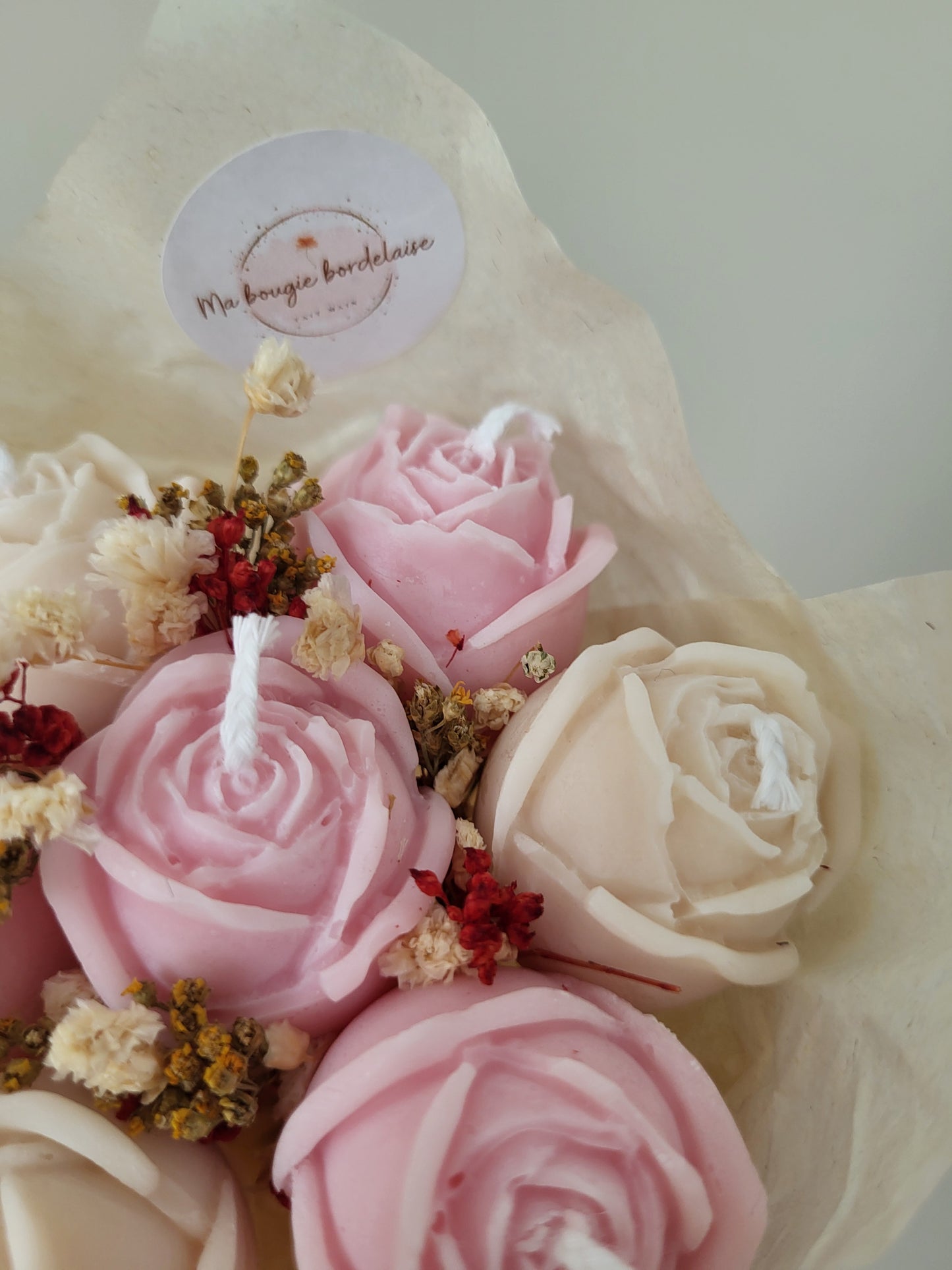 Bougie fleurie artisanale – Bouquet Eléna
