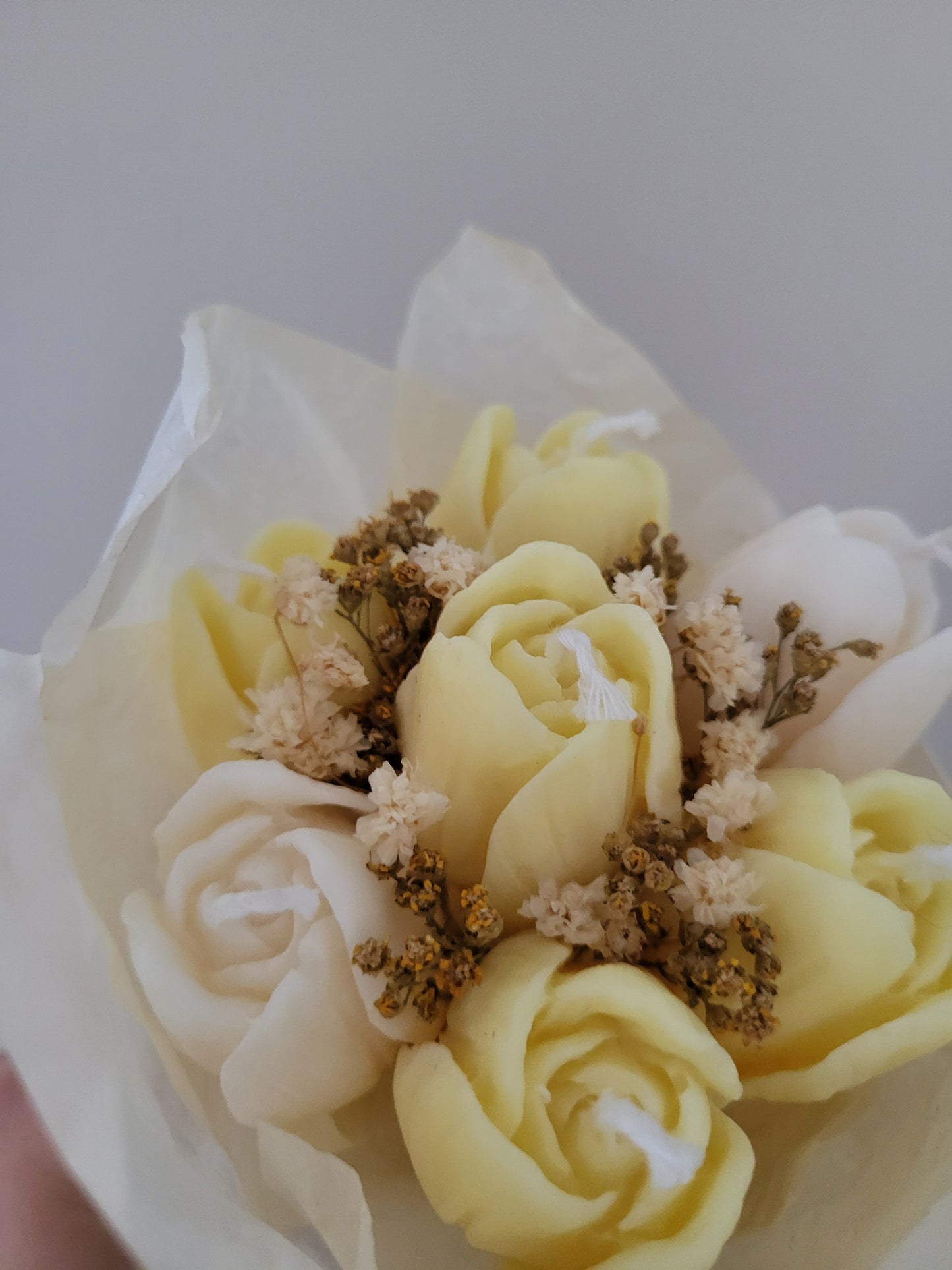 Bouquet de 7 tulipes en bougies - taille S (jaune-blanc)