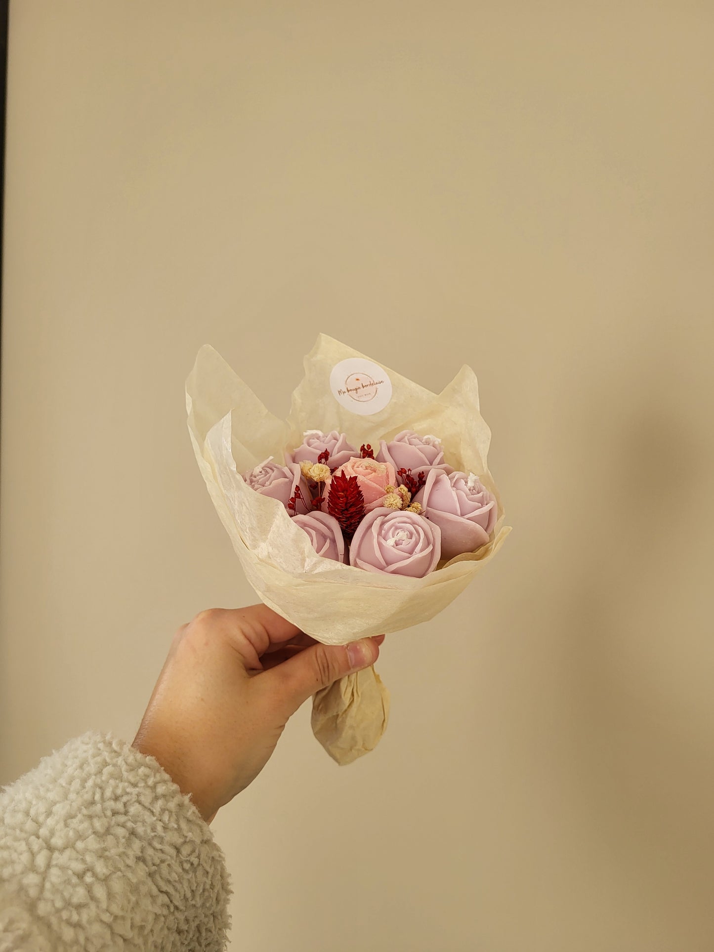 Bouquet de 7 roses en bougies - taille S (rose et violet)