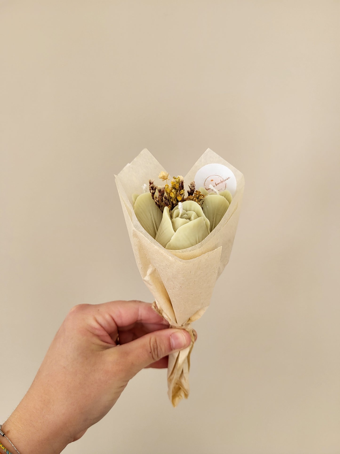 Bouquet de 3 tulipes en bougies - taille S (vert)