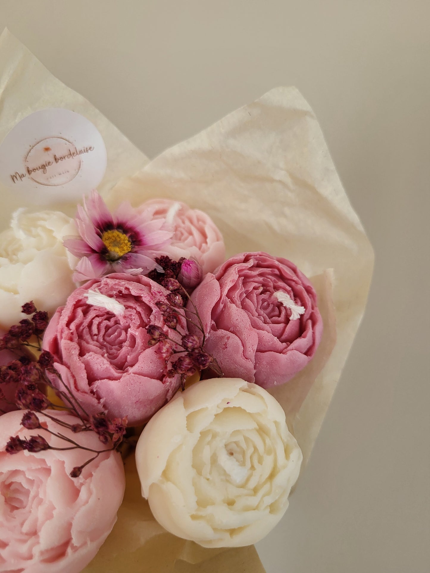 Bougie fleurie artisanale - Bouquet Carmen