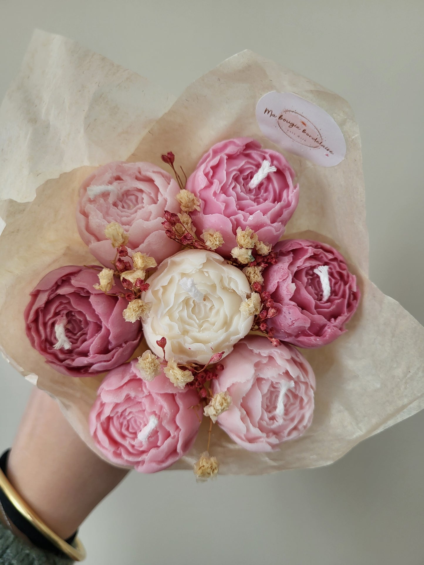 Bougie fleurie artisanale - Bouquet Amélia
